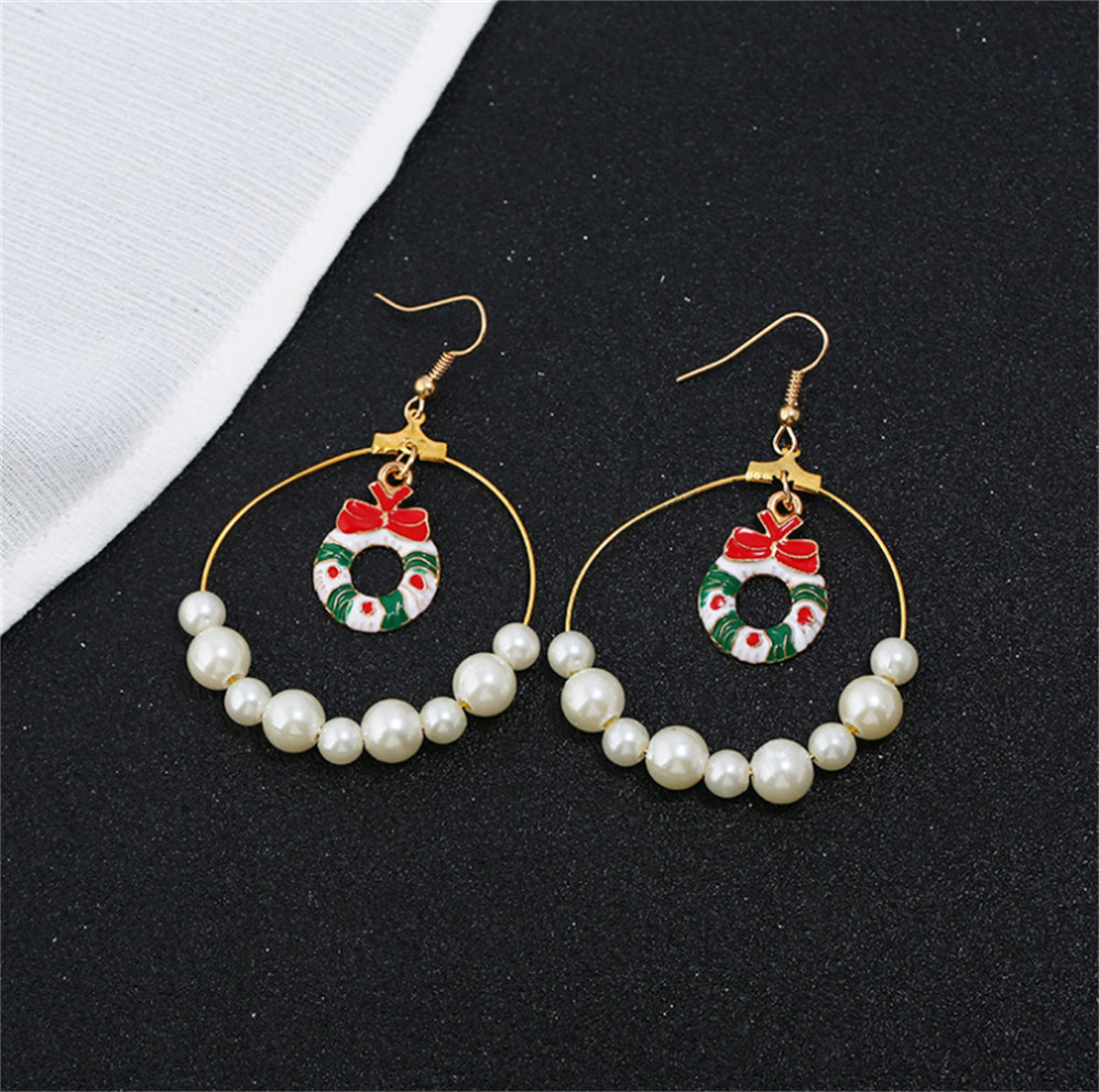 Pearl & Enamel 18K Gold-Plated Wreath Circle Drop Earrings