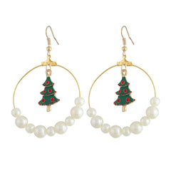 Pearl & Enamel 18K Gold-Plated Christmas Tree Circle Drop Earrings