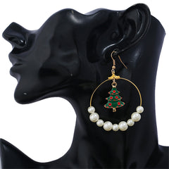 Pearl & Enamel 18K Gold-Plated Christmas Tree Circle Drop Earrings