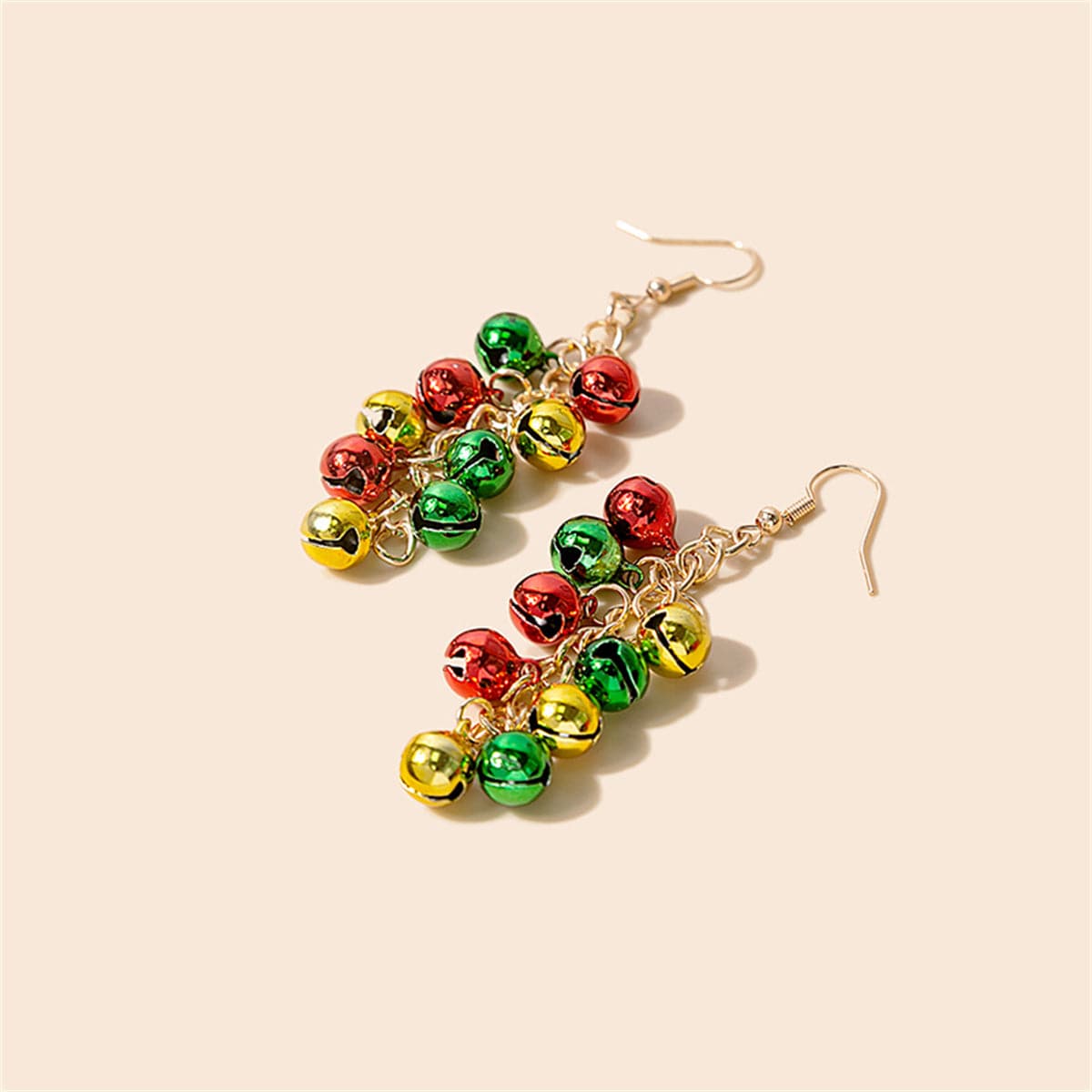 Green & Red Bell Cluster Drop Earrings