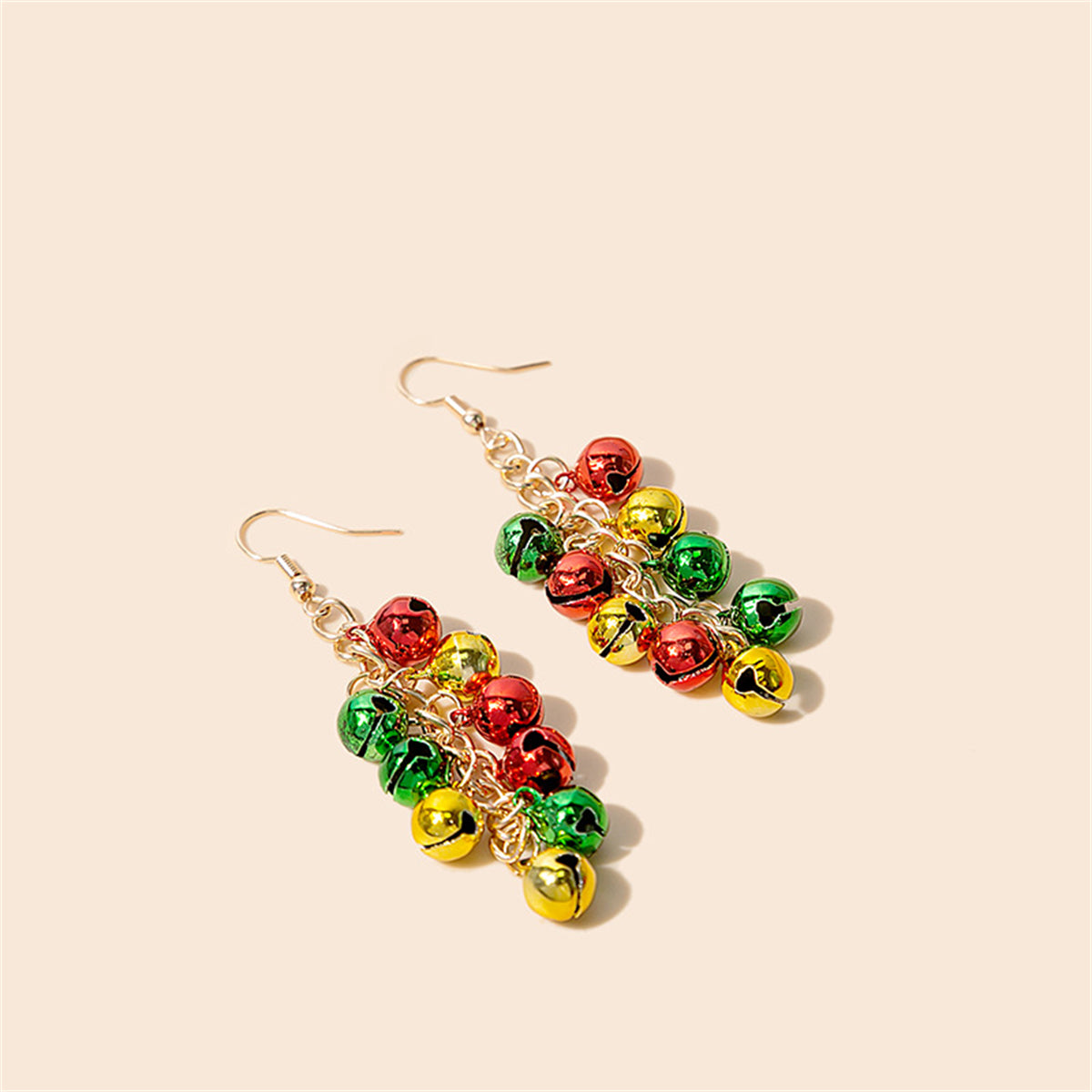 Green & Red Bell Cluster Drop Earrings