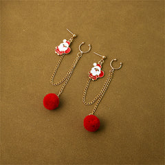 Red Enamel & 18K Gold-Plated Santa Dangle Ear Cuffs