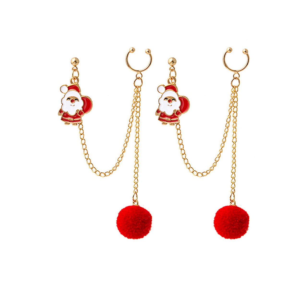 Red Enamel & 18K Gold-Plated Santa Dangle Ear Cuffs