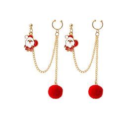 Red Enamel & 18K Gold-Plated Santa Dangle Ear Cuffs