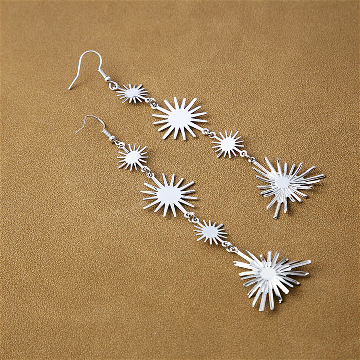 Silver-Plated Starburst Link Drop Earrings