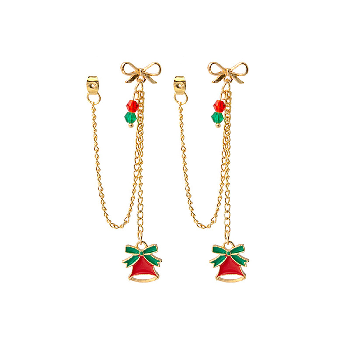 Red Enamel & Acrylic 18K Gold-Plated Bow Bell Chain Ear Jackets