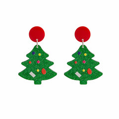 Green & Red Christmas Tree Drop Earrings