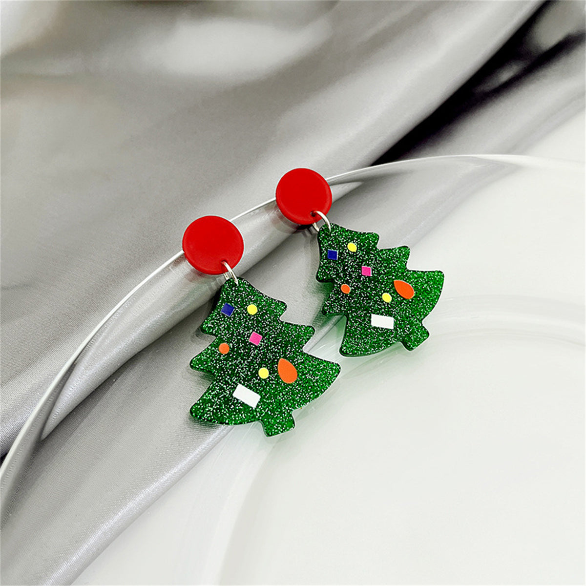 Green & Red Christmas Tree Drop Earrings