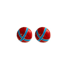 Blue & Red Enamel Round Stud Earrings