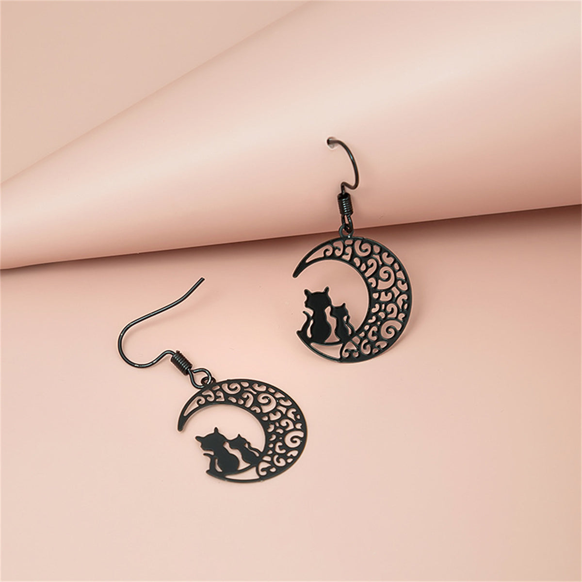 Black Moon & Cat Drop Earrings