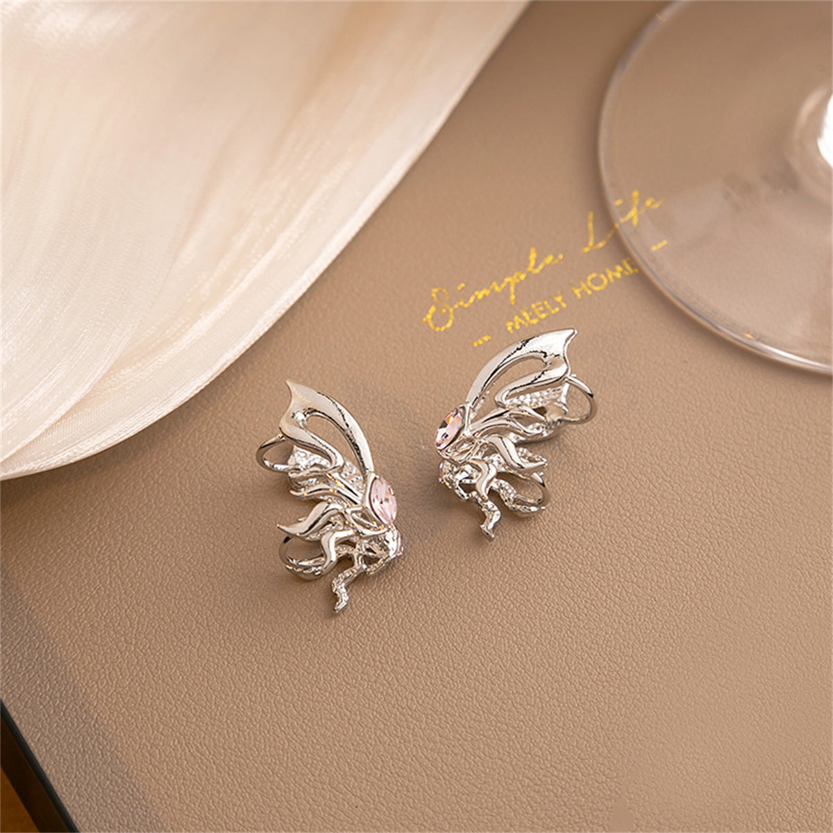 Crystal & Silver-Plated Butterfly Wing Ear Cuffs