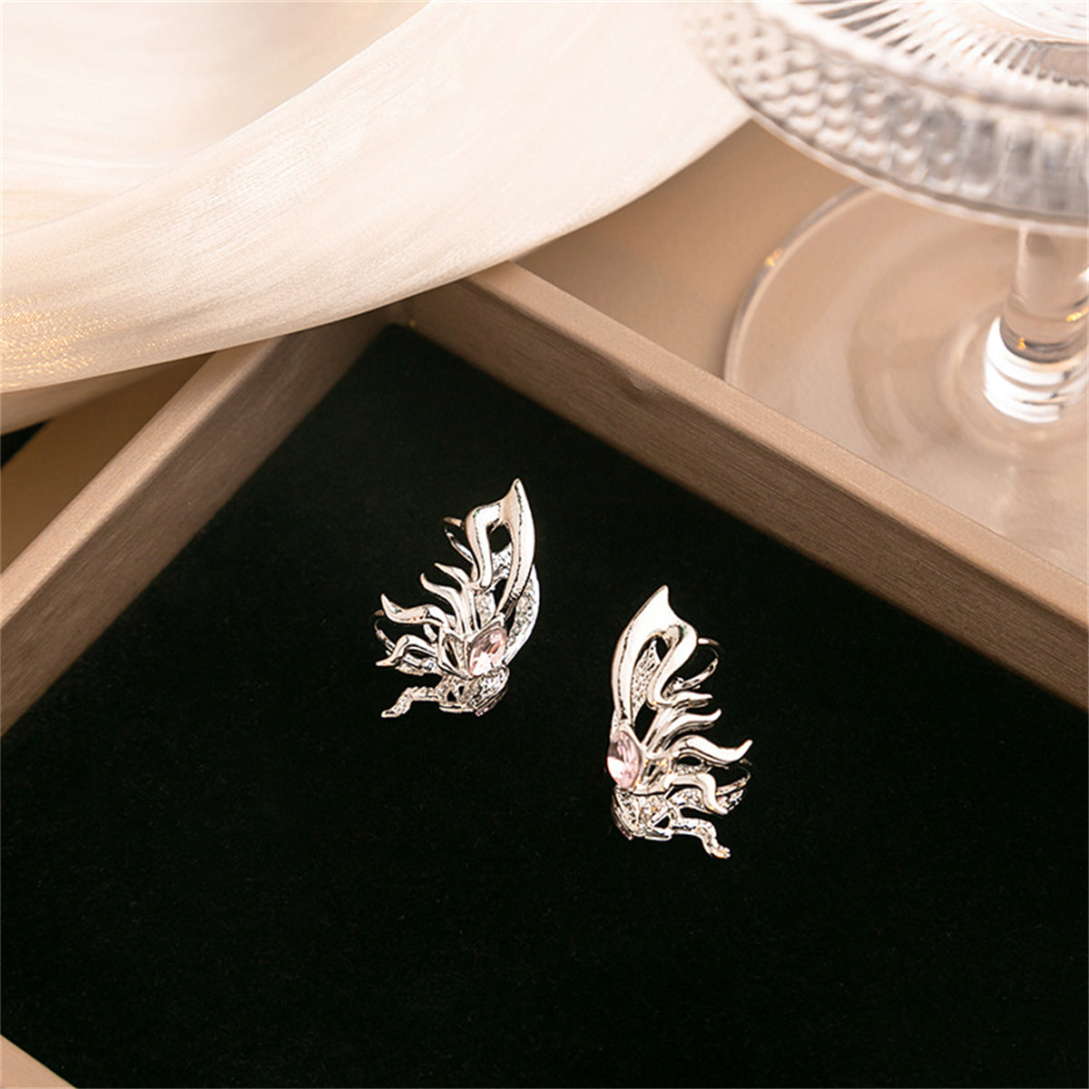 Crystal & Silver-Plated Butterfly Wing Ear Cuffs