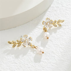 Crystal & Pearl 18K Gold-Plated Botanical Drop Earrings