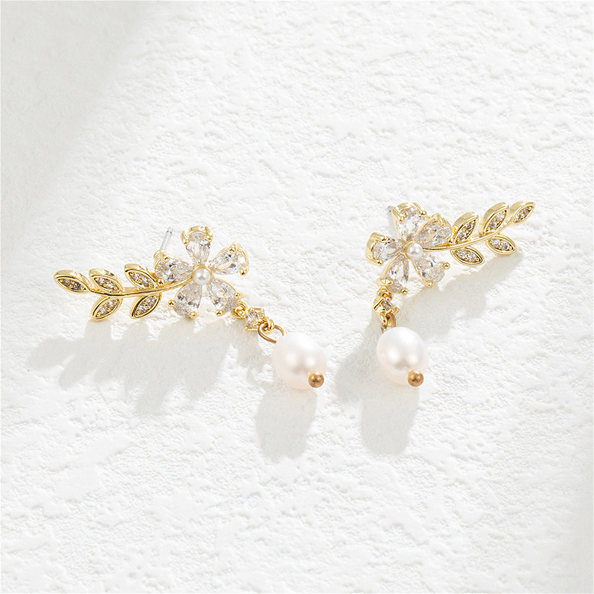 Crystal & Pearl 18K Gold-Plated Botanical Drop Earrings