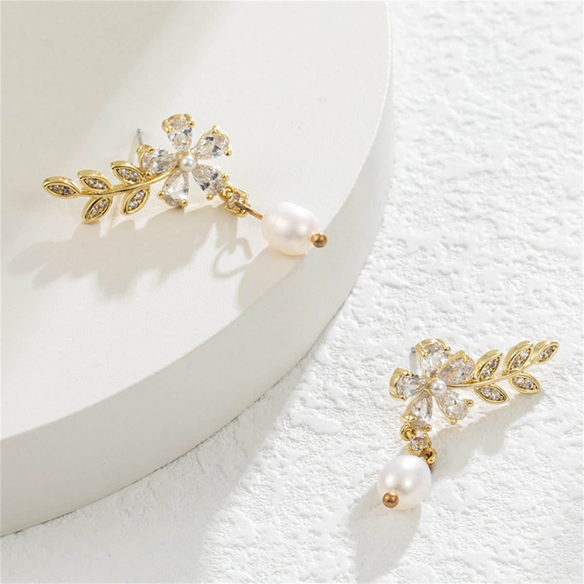 Crystal & Pearl 18K Gold-Plated Botanical Drop Earrings