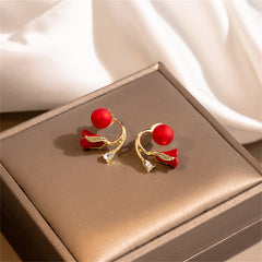 Red Resin & Crystal 18K Gold-Plated Rose Ear Jackets