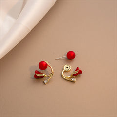 Red Resin & Crystal 18K Gold-Plated Rose Ear Jackets