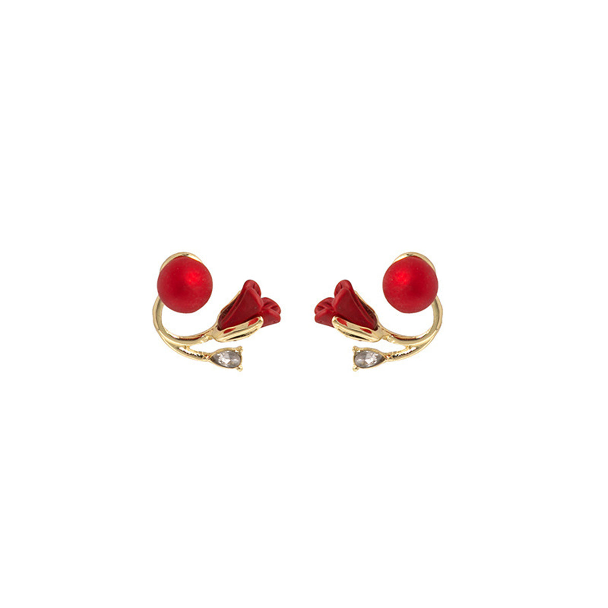 Red Resin & Crystal 18K Gold-Plated Rose Ear Jackets