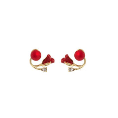 Red Resin & Crystal 18K Gold-Plated Rose Ear Jackets