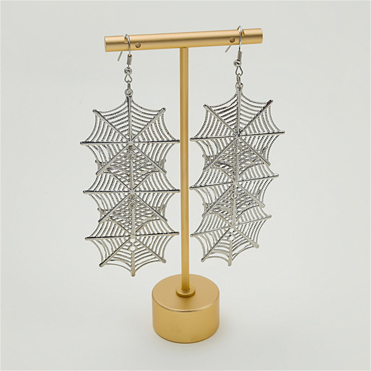 Silver-Plated Linked Spider Web Drop Earrings