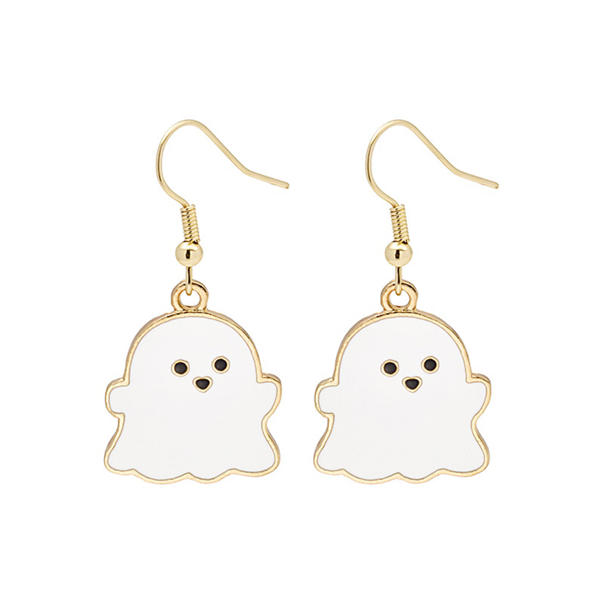 White Enamel & 18K Gold-Plated Ghost Drop Earrings