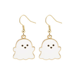 White Enamel & 18K Gold-Plated Ghost Drop Earrings