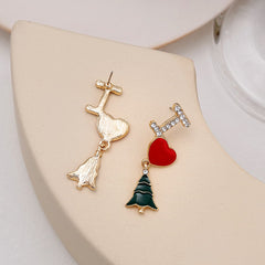 Cubic Zirconia & Enamel 18K Gold-Plated 'I Love Christmas Trees' Drop Earrings