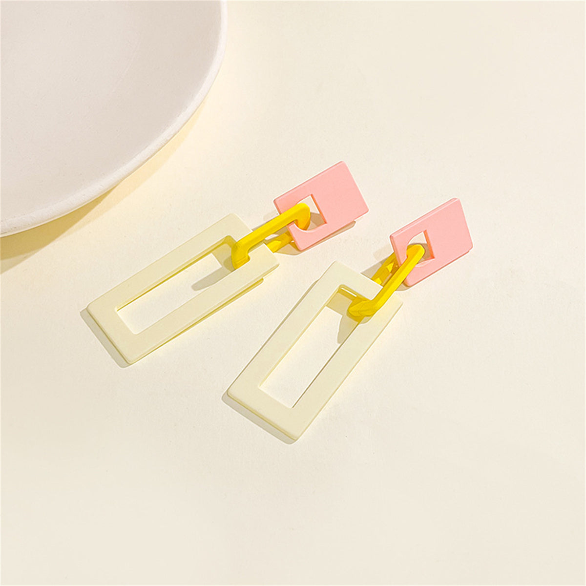 Beige & Silver-Plated Interlocked Rectangle Drop Earrings