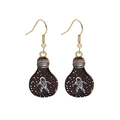 Black Enamel & 18K Gold-Plated Astronaut Bulb Drop Earrings