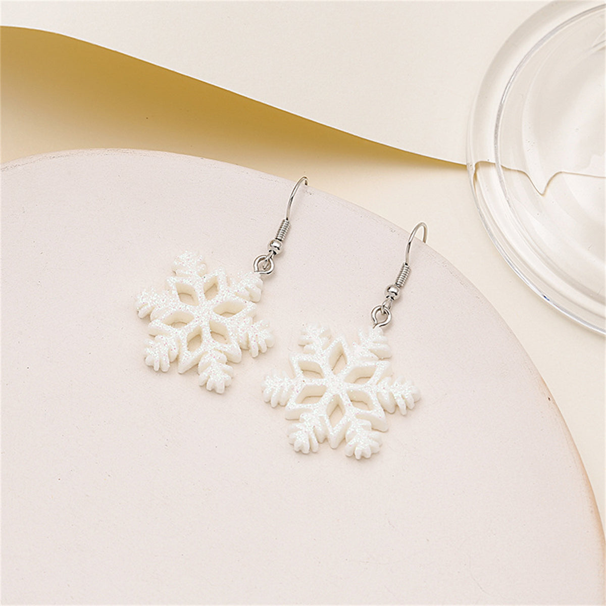 White Resin & Silver-Plated Snowflake Drop Earrings