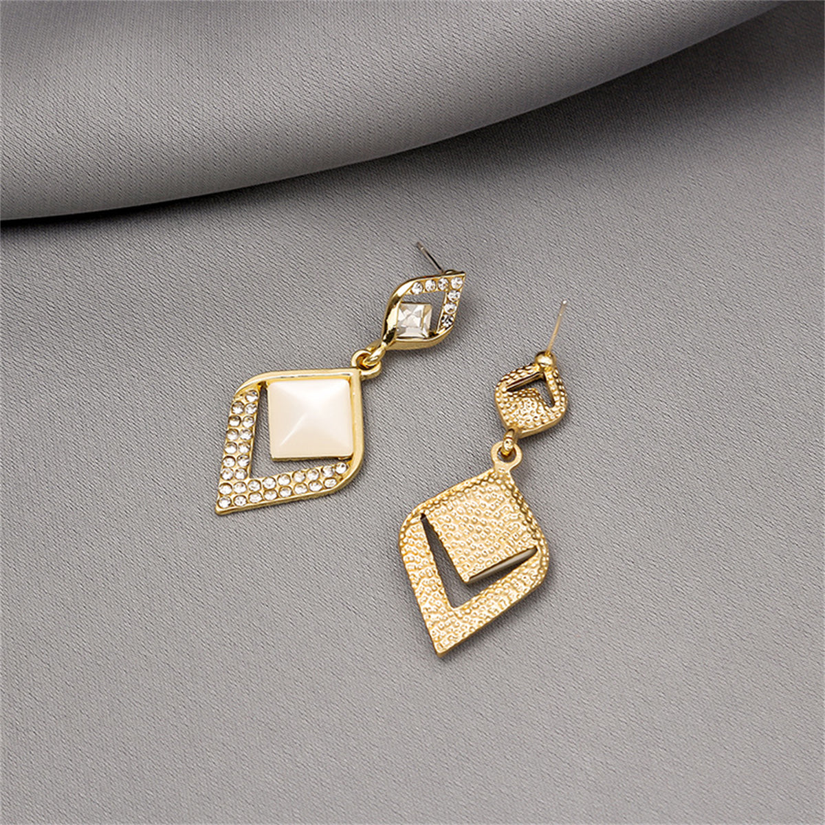 Cat Eye & Cubic Zirconia Rhombus Drop Earrings