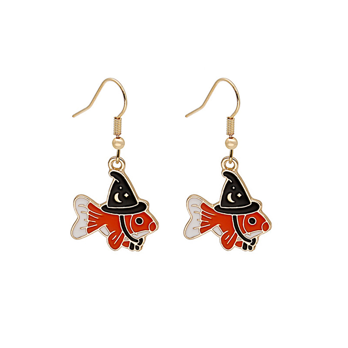 Orange Enamel & 18K Gold-Plated Witch Fish Drop Earrings