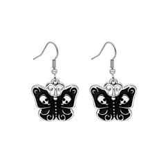 Black & Silver-Plated Skull Butterfly Drop Earrings