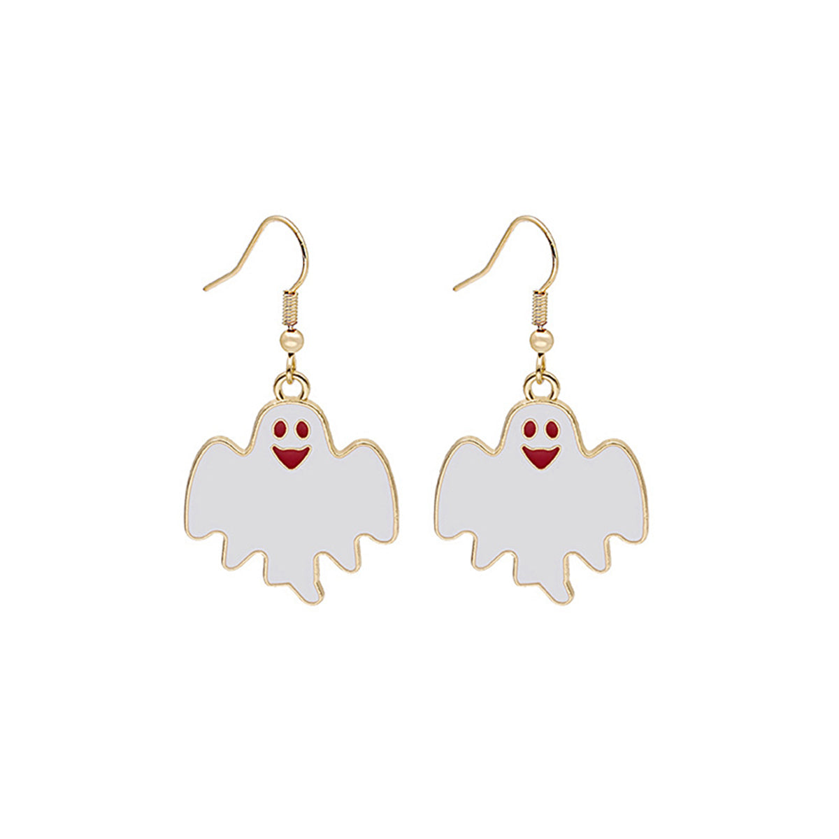 White Enamel & 18K Gold-Plated Happy Ghost Drop Earrings