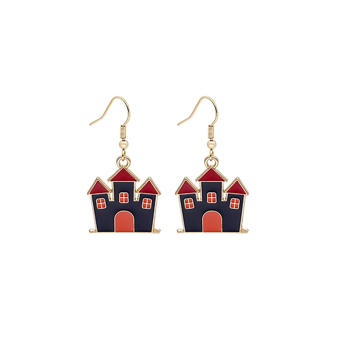 Red Enamel & 18K Gold-Plated Castle Drop Earrings