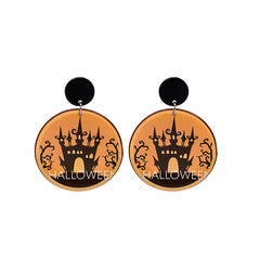 Black & Orange 'Halloween' Castle Scene Drop Earrings