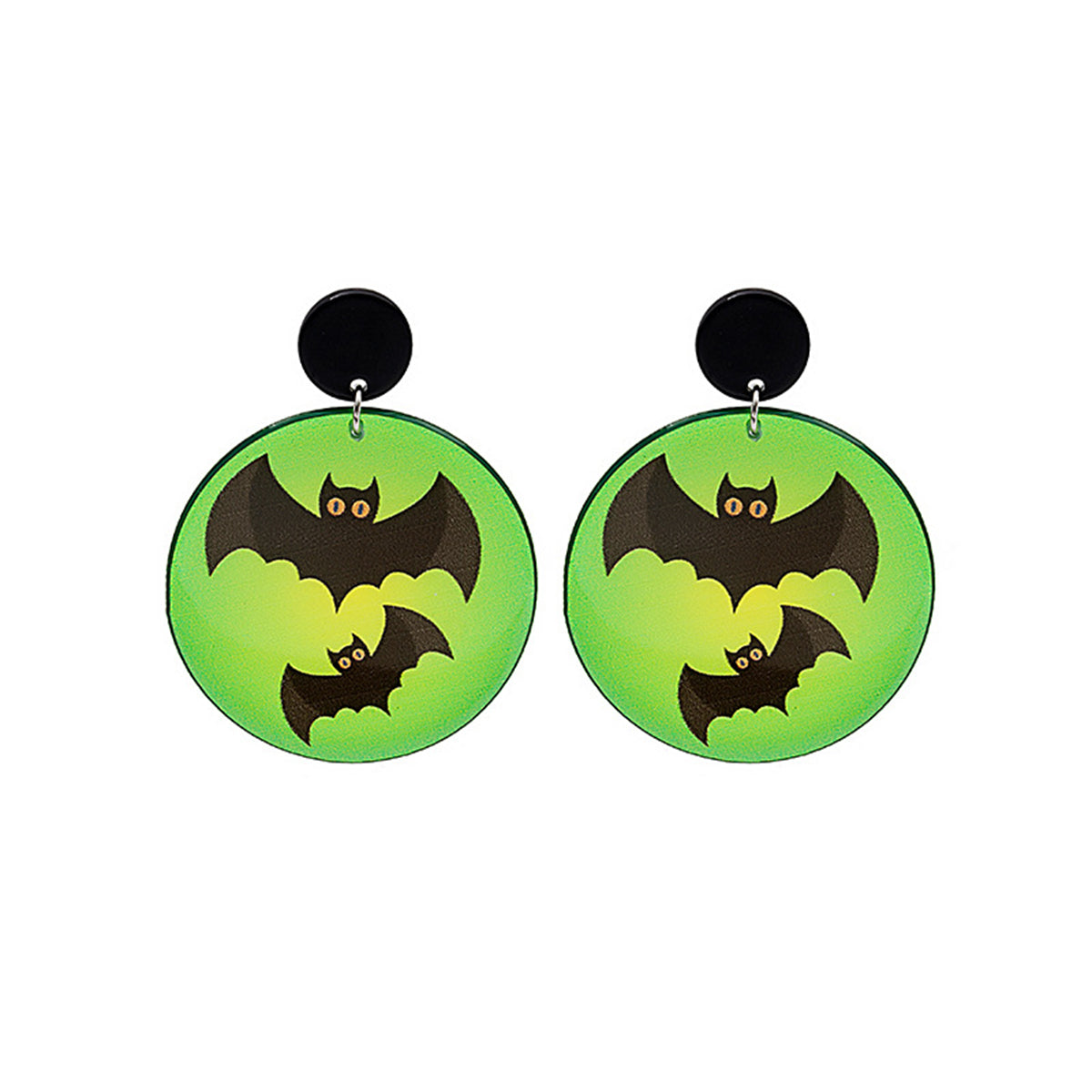 Black & Green Acrylic Silver-Plated Bat Drop Earrings