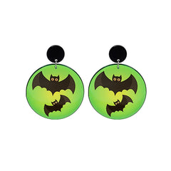 Black & Green Acrylic Silver-Plated Bat Drop Earrings