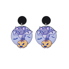 Purple & Black Bat Pumpkin Drop Earrings