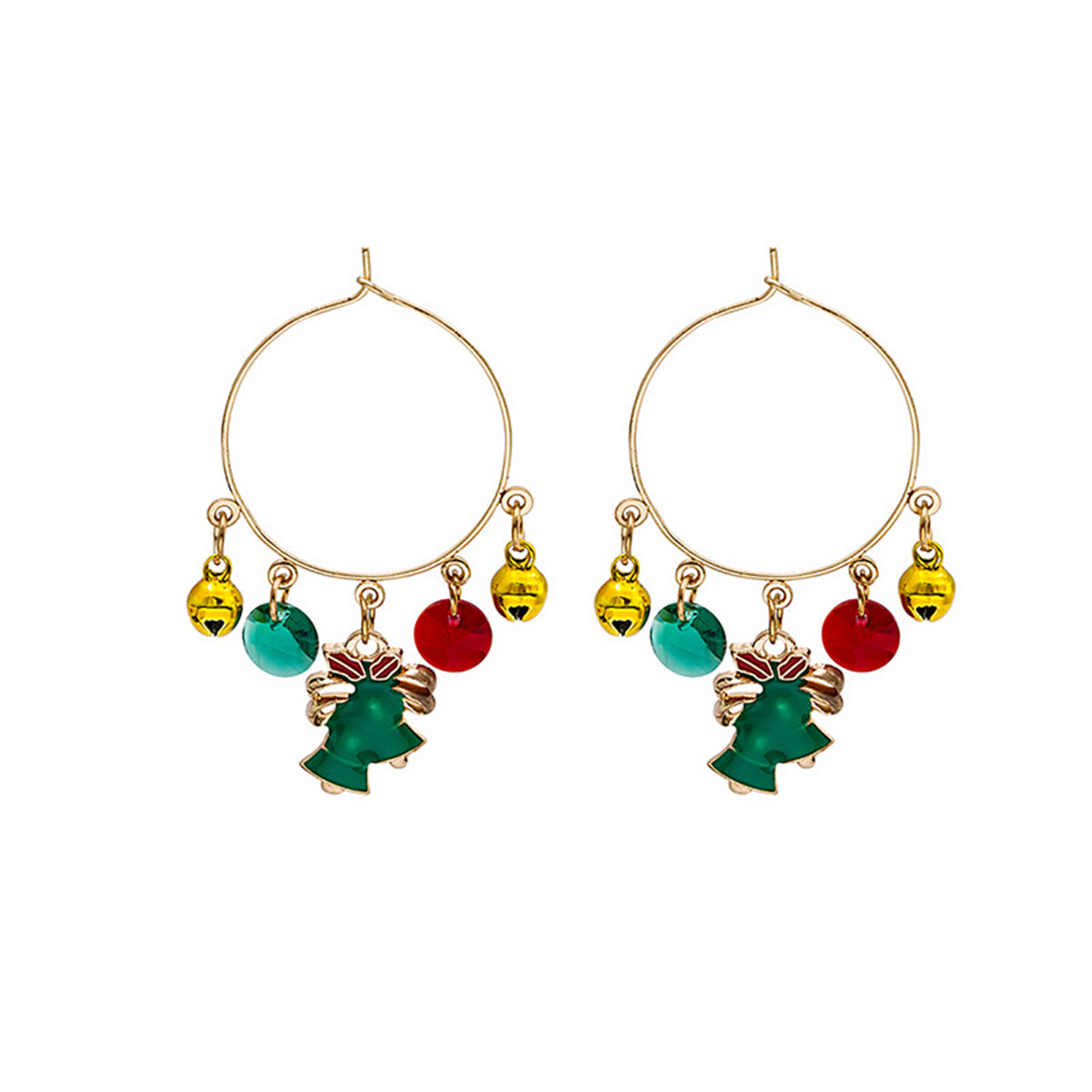 Green Cubic Zirconia & Enamel 18K Gold-Plated Bell Hoop Earrings