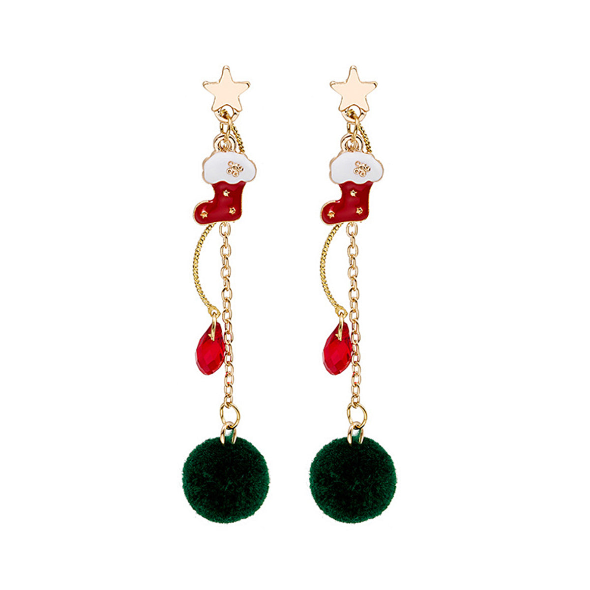 Crystal & Enamel 18K Gold-Plated Star & Boot Pom-Pom Drop Earrings