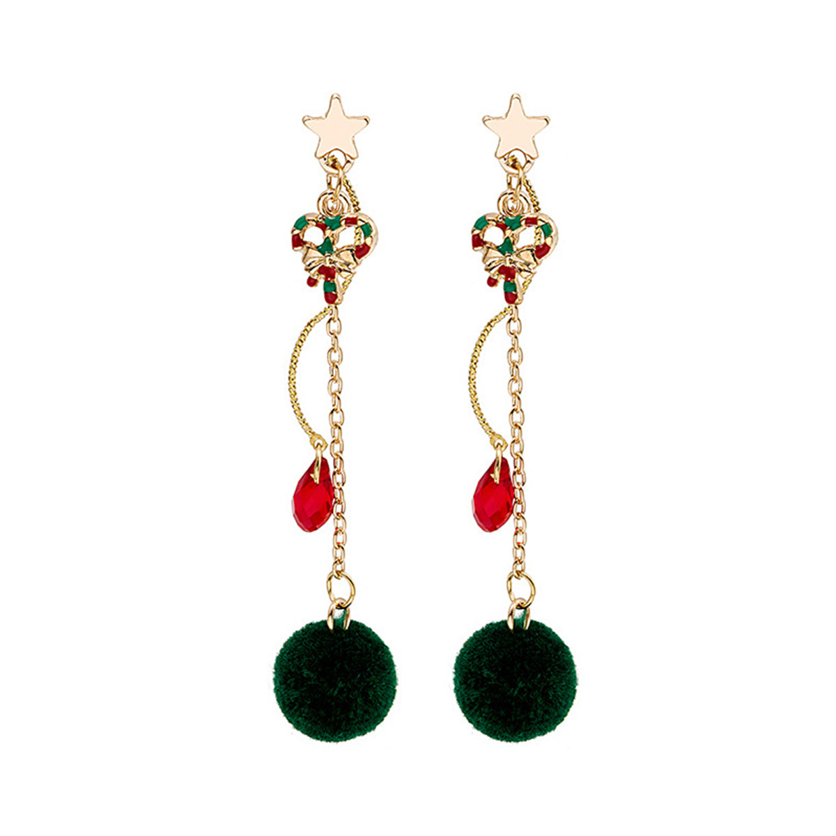 Crystal & Enamel 18K Gold-Plated Star & Candy Cane Pom-Pom Drop Earrings