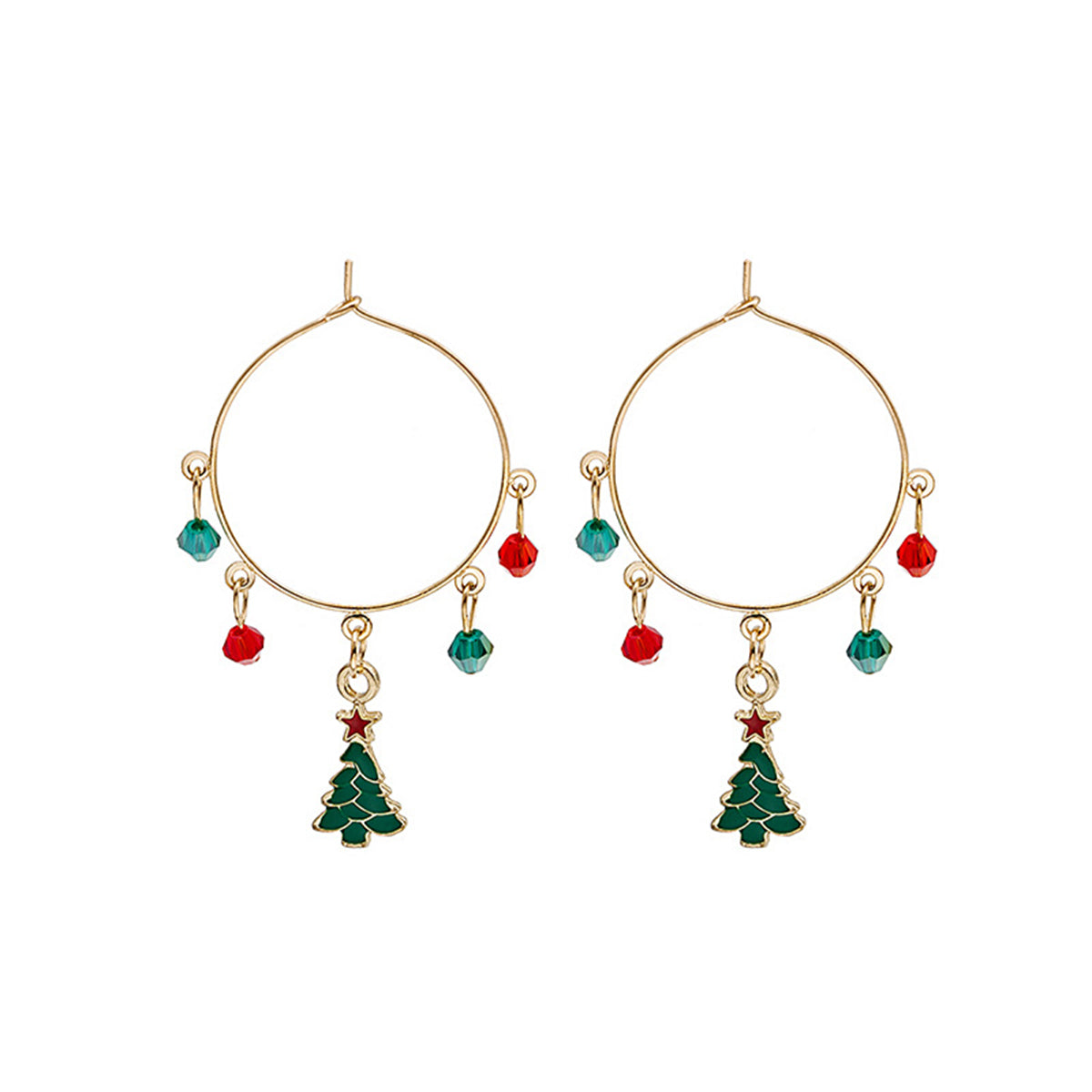 Red Acrylic & Enamel 18K Gold-Plated Christmas Tree Huggie Earrings