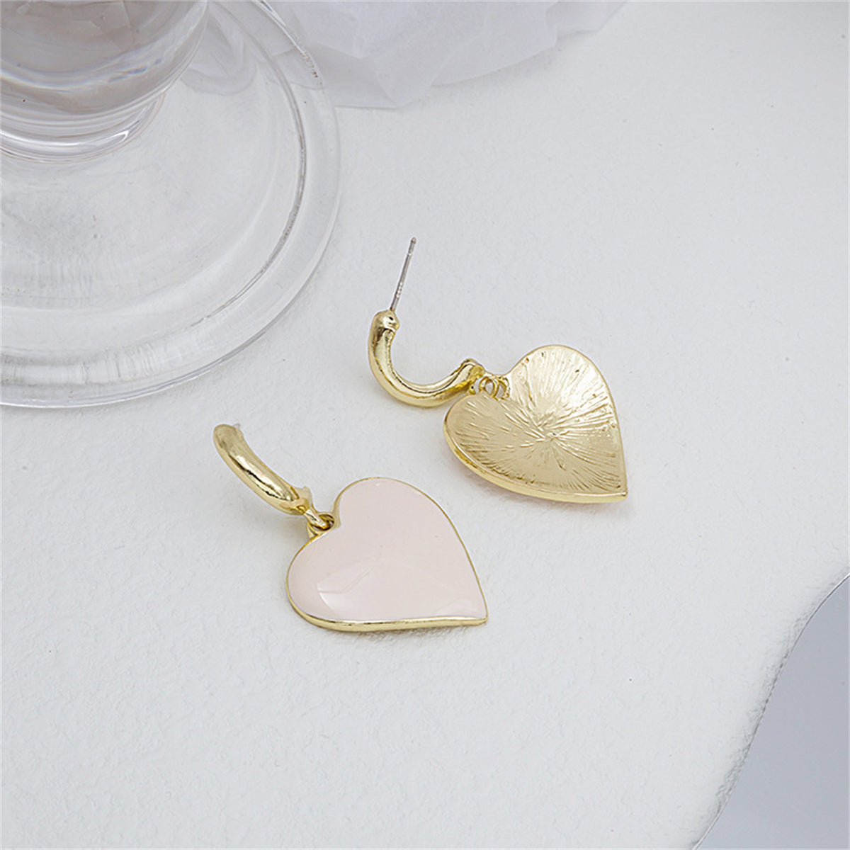 Pink Enamel & 18K Gold-Plated Heart Huggie Earrings