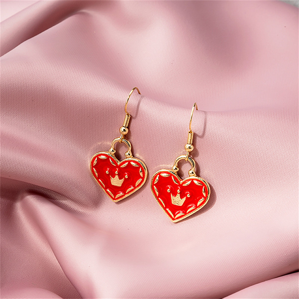 Red Enamel & 18K Gold-Plated My Queen Crown Heart Drop Earrings