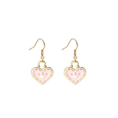 Pink Enamel & 18K Gold-Plated Crown Heart Drop Earrings