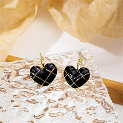 Black Enamel & 18K Gold-Plated Heart Huggie Earrings