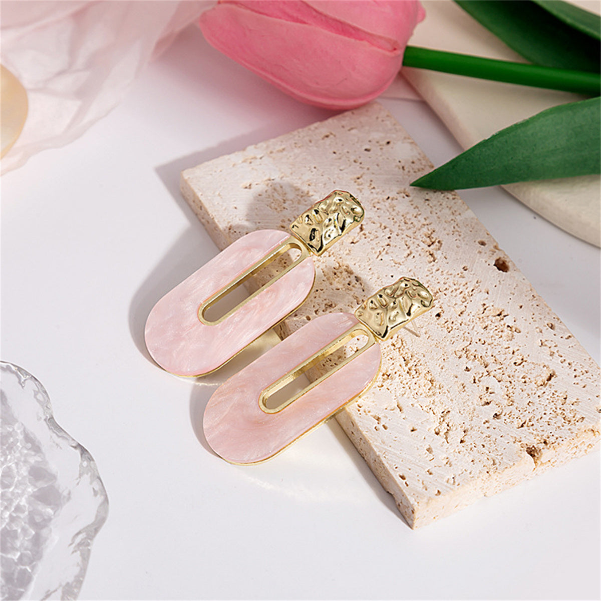 Pink Shell & 18K Gold-Plated Oval Drop Earrings