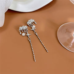 Pearl & Cubic Zirconia Silver-Plated Star Tassel Ear Cuff