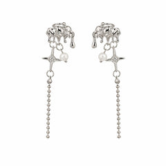 Pearl & Cubic Zirconia Silver-Plated Star Tassel Ear Cuff